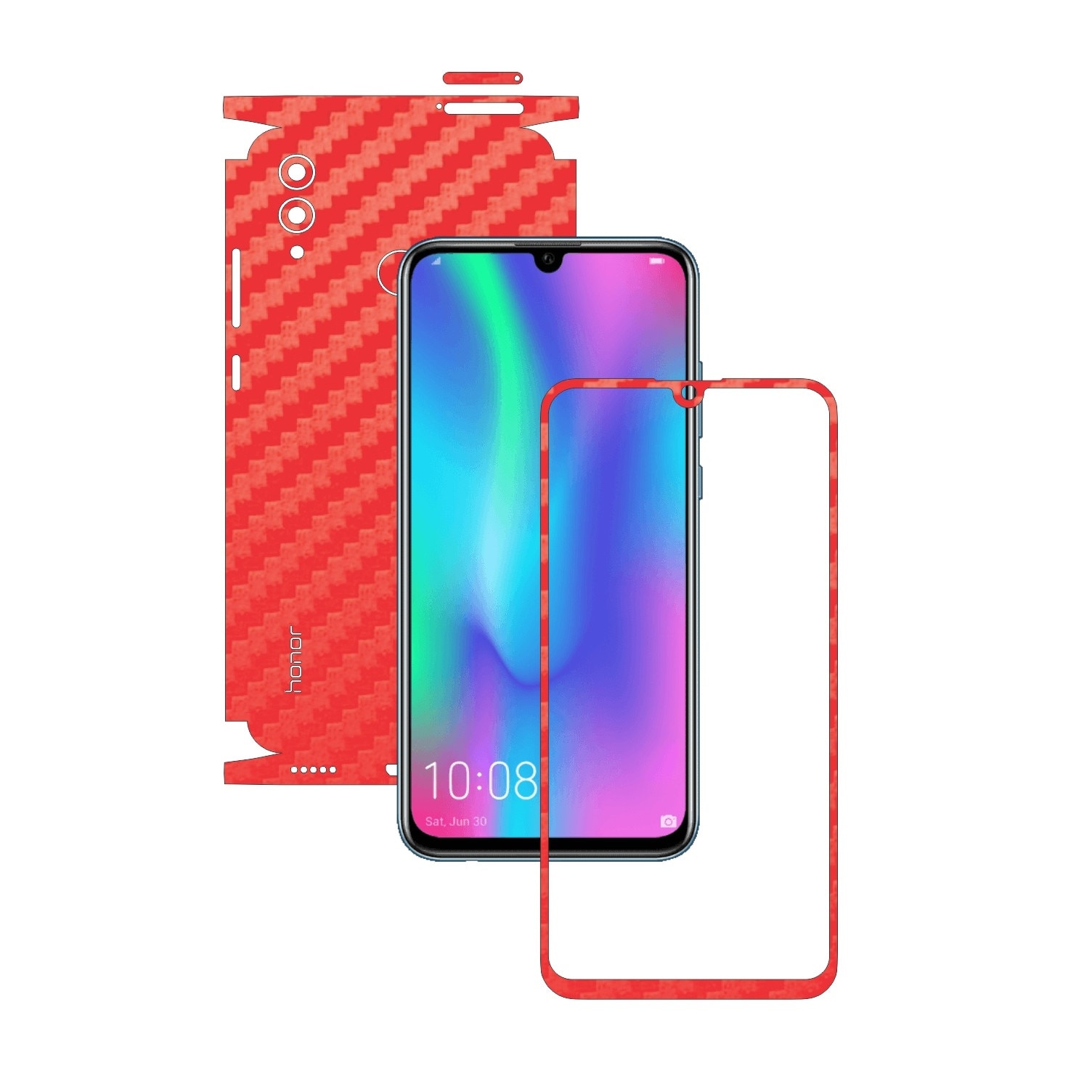 Folie Protectie Carbon Skinz pentru Huawei Honor 10 Lite - Carbon Rosu 360 Cut, Skin Adeziv Full Body Cover pentru Rama Ecran, Carcasa Spate si Laterale