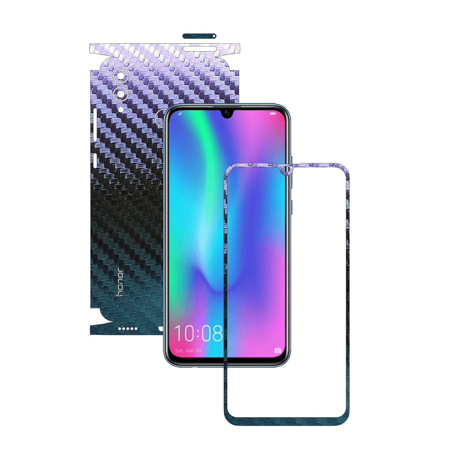 Folie Protectie Carbon Skinz pentru Huawei Honor 10 Lite - Carbon Cameleon 360 Cut, Skin Adeziv Full Body Cover pentru Rama Ecran, Carcasa Spate si Laterale