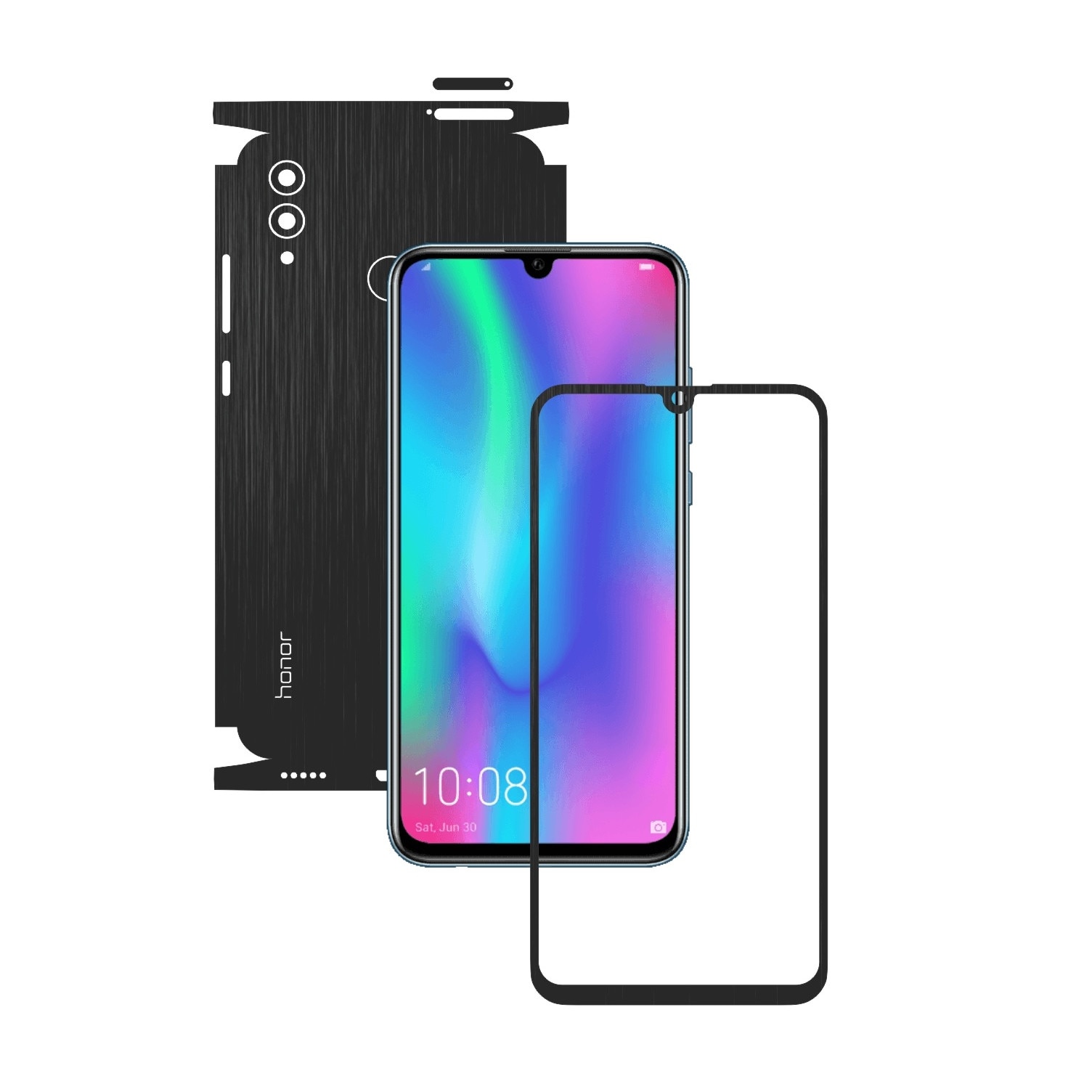 Folie Protectie Carbon Skinz pentru Huawei Honor 10 Lite - Brushed Negru 360 Cut, Skin Adeziv Full Body Cover pentru Rama Ecran, Carcasa Spate si Laterale