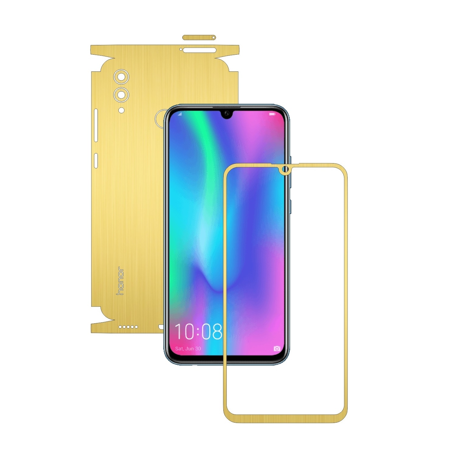 Folie Protectie Carbon Skinz pentru Huawei Honor 10 Lite - Brushed Auriu 360 Cut, Skin Adeziv Full Body Cover pentru Rama Ecran, Carcasa Spate si Laterale