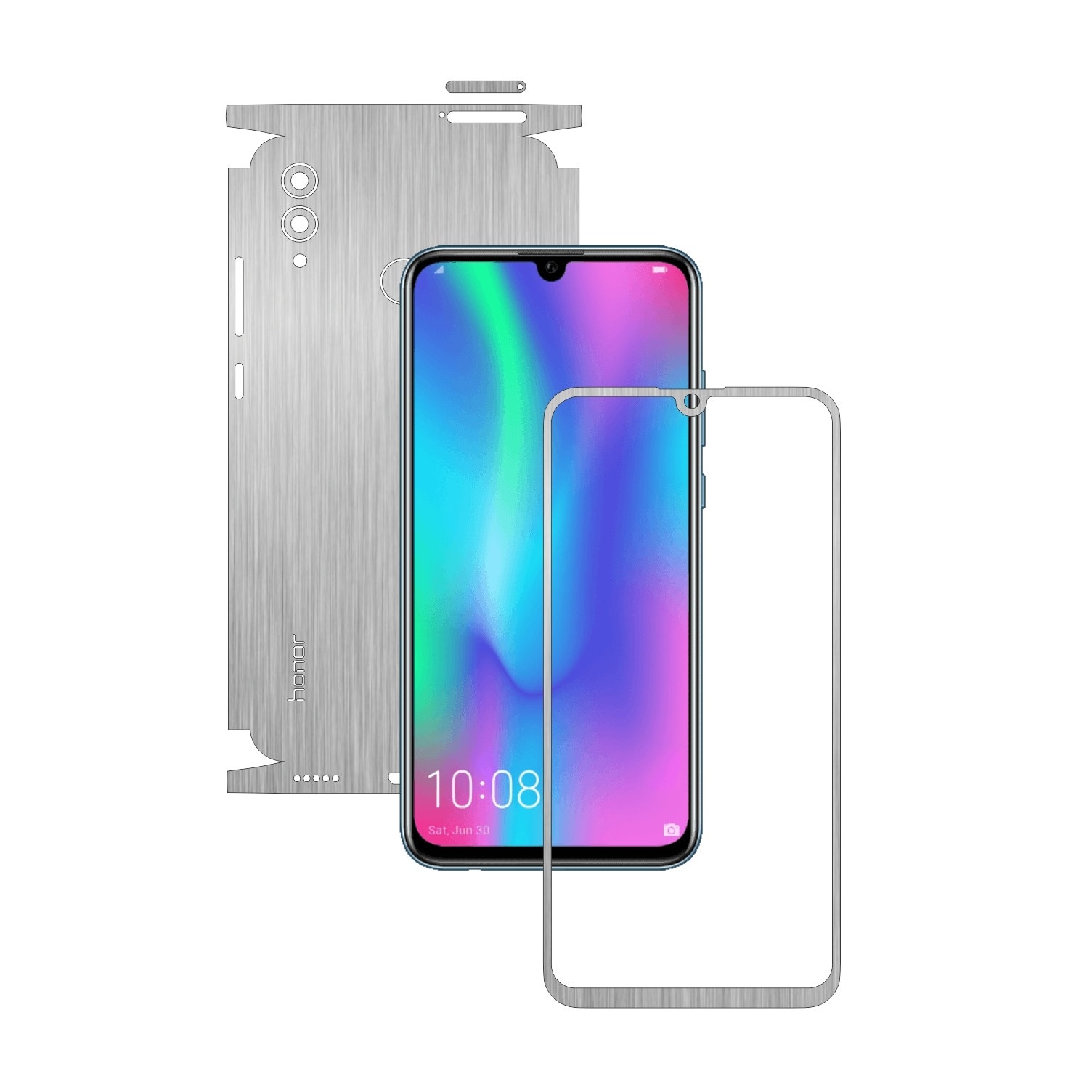 Folie Protectie Carbon Skinz pentru Huawei Honor 10 Lite - Brushed Argintiu 360 Cut, Skin Adeziv Full Body Cover pentru Rama Ecran, Carcasa Spate si Laterale