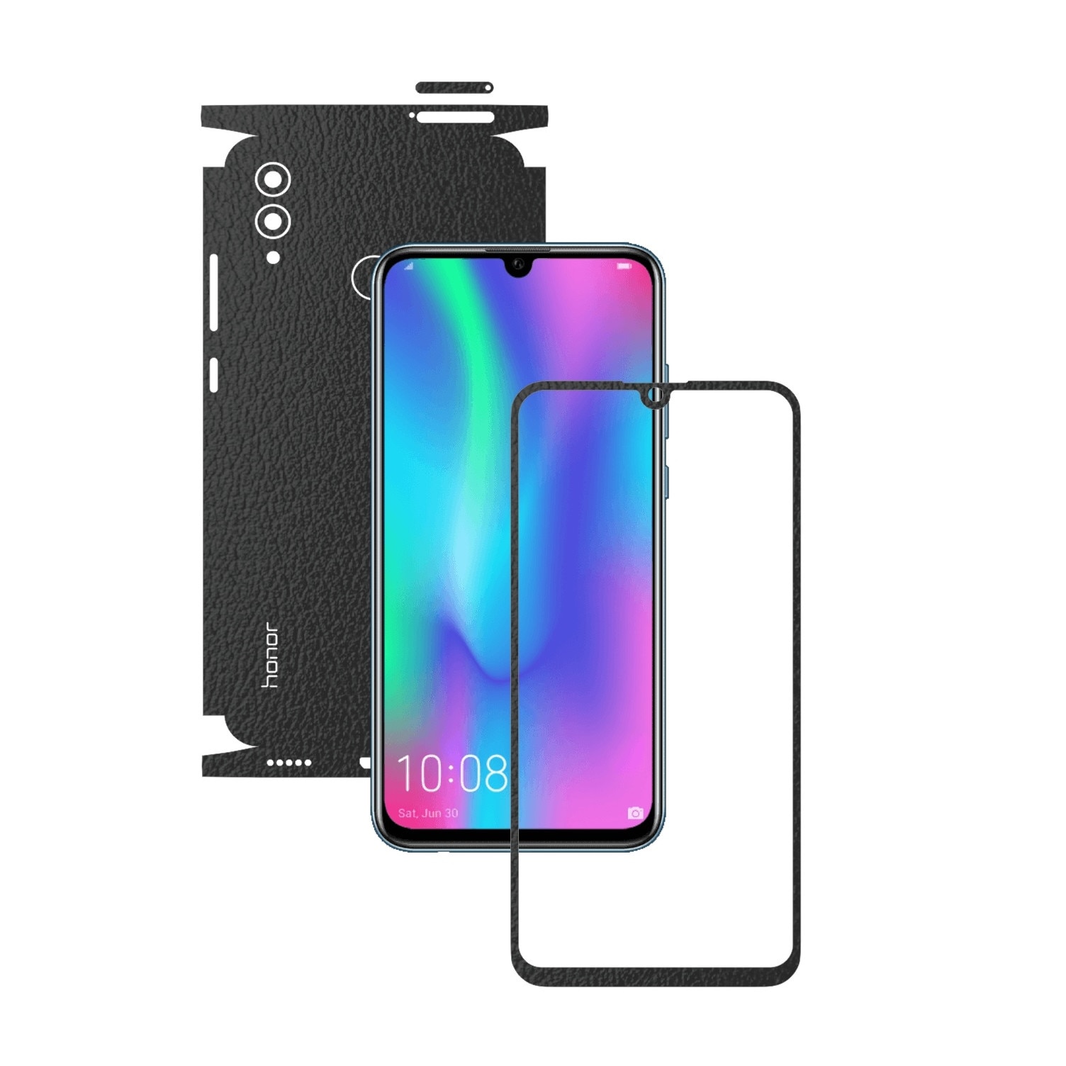 Folie Protectie Carbon Skinz pentru Huawei Honor 10 Lite - Piele Neagra 360 Cut, Skin Adeziv Full Body Cover pentru Rama Ecran, Carcasa Spate si Laterale