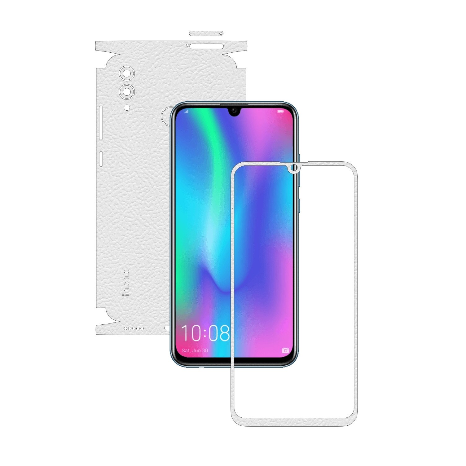 Folie Protectie Carbon Skinz pentru Huawei Honor 10 Lite - Piele Alba 360 Cut, Skin Adeziv Full Body Cover pentru Rama Ecran, Carcasa Spate si Laterale