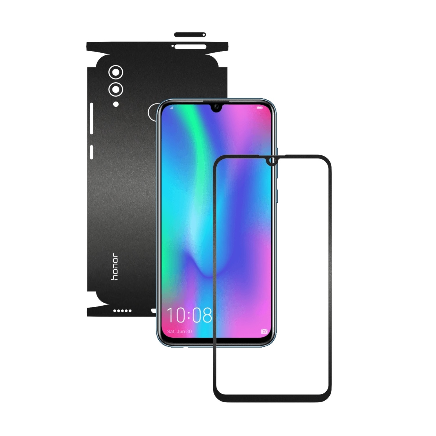 Folie Protectie Carbon Skinz pentru Huawei Honor 10 Lite - Negru Mat 360 Cut, Skin Adeziv Full Body Cover pentru Rama Ecran, Carcasa Spate si Laterale