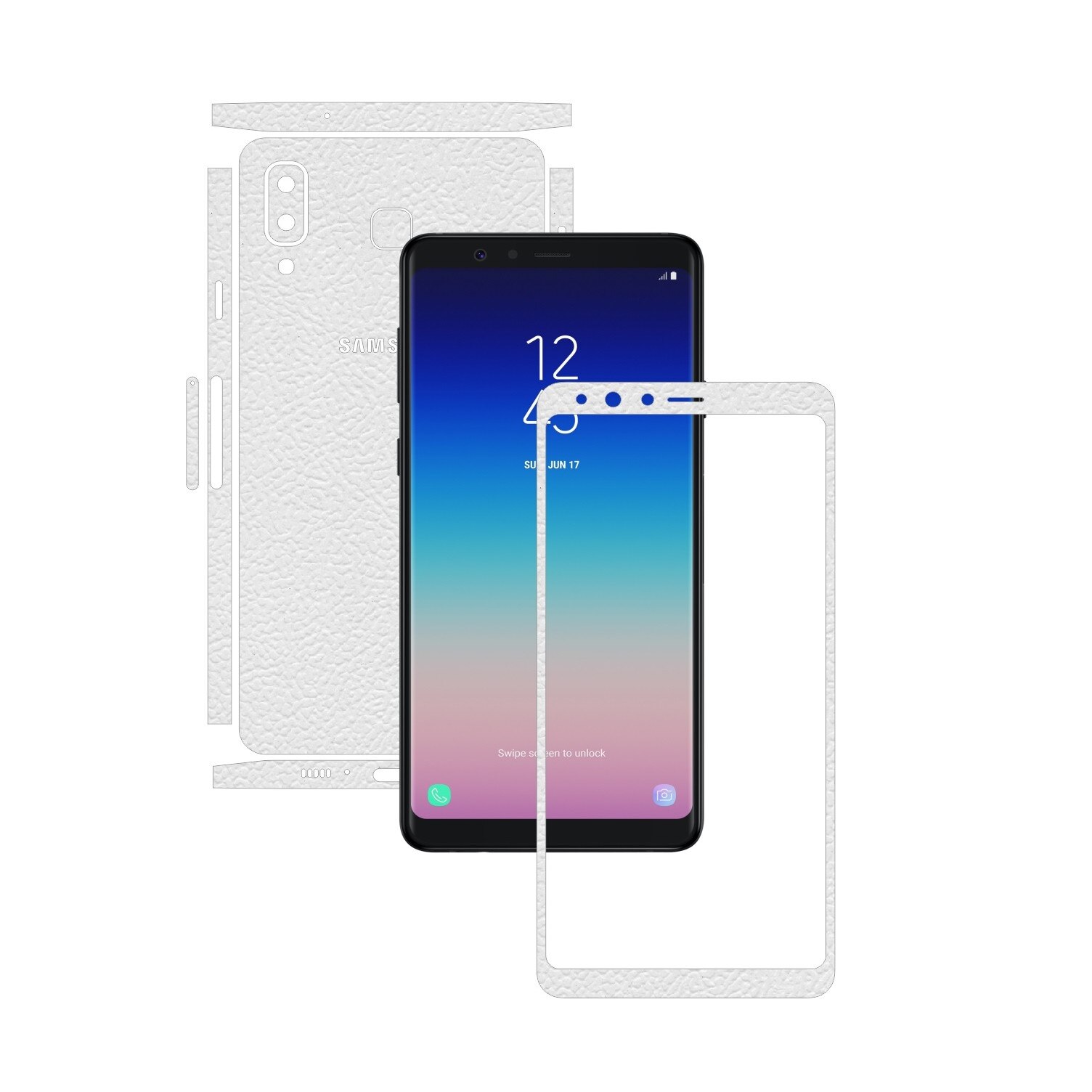 Folie Protectie Carbon Skinz pentru Samsung Galaxy A8 Star - Piele Alba Split Cut, Skin Adeziv Full Body Cover pentru Rama Ecran, Carcasa Spate si Laterale