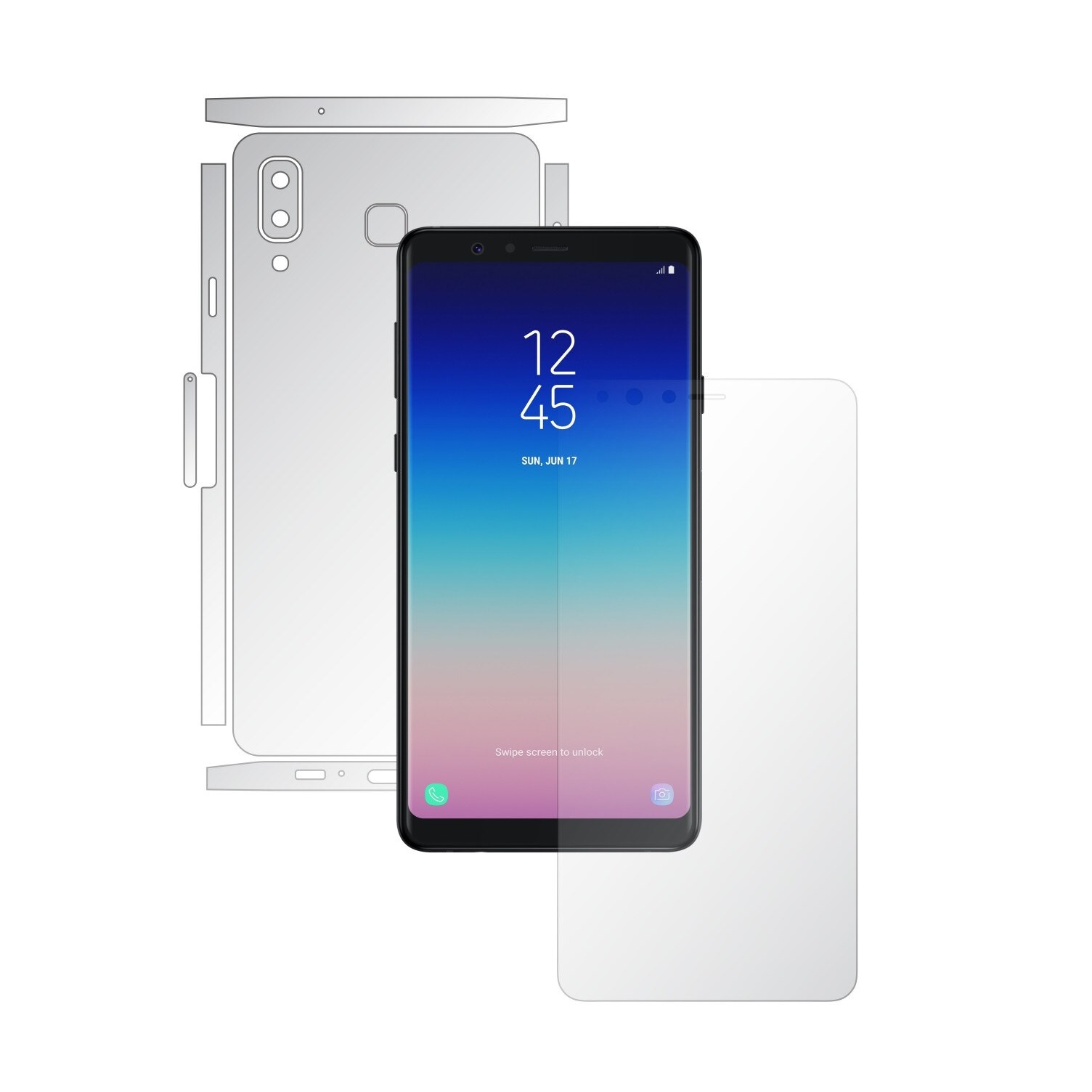 Folie Full Body Invisible Skinz HD pentru Samsung Galaxy A8 Star - Folie Protectie Siliconica Ultra-Clear cu taiere Split Cut pentru Ecran, Carcasa Spate si Laterale, Skin Adeziv Transparent, Edge to Edge Cover