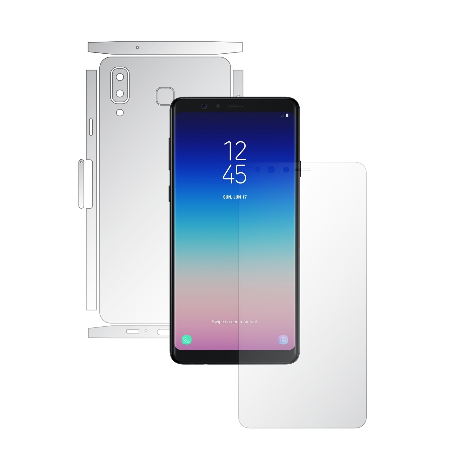 Folie Full Body Invisible Skinz UHD AutoRegeneranta pentru Samsung Galaxy A8 Star - Folie Protectie Siliconica Ultra-Clear cu taiere Split Cut pentru Ecran, Carcasa Spate si Laterale, Skin Adeziv Transparent, Edge to Edge Cover