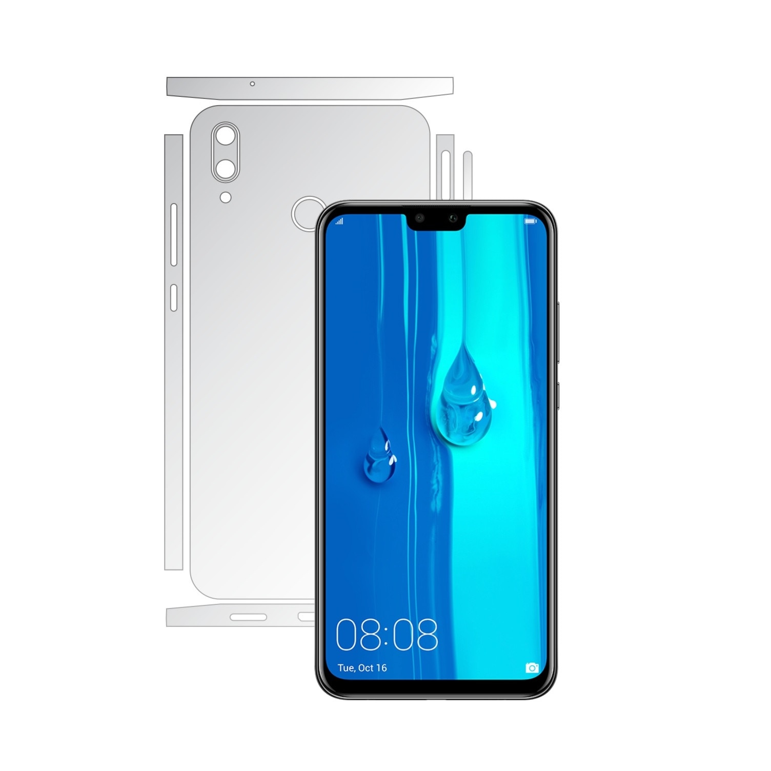 Folie Protectie spate Invisible Skinz HD pentru Huawei Y9 (2019) - Folie Siliconica Ultra-Clear cu taiere Split Cut pentru Carcasa Spate si Laterale, Skin Adeziv Transparent, Edge to Edge Full Case Cover