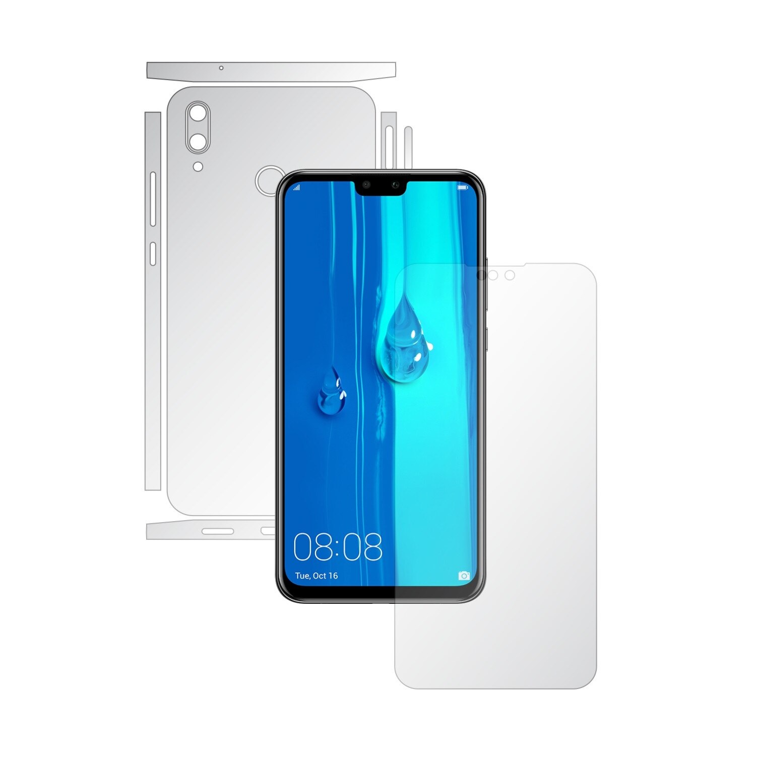 Folie Full Body Invisible Skinz HD pentru Huawei Y9 (2019) - Folie Protectie Siliconica Ultra-Clear cu taiere Split Cut pentru Ecran, Carcasa Spate si Laterale, Skin Adeziv Transparent, Edge to Edge Cover
