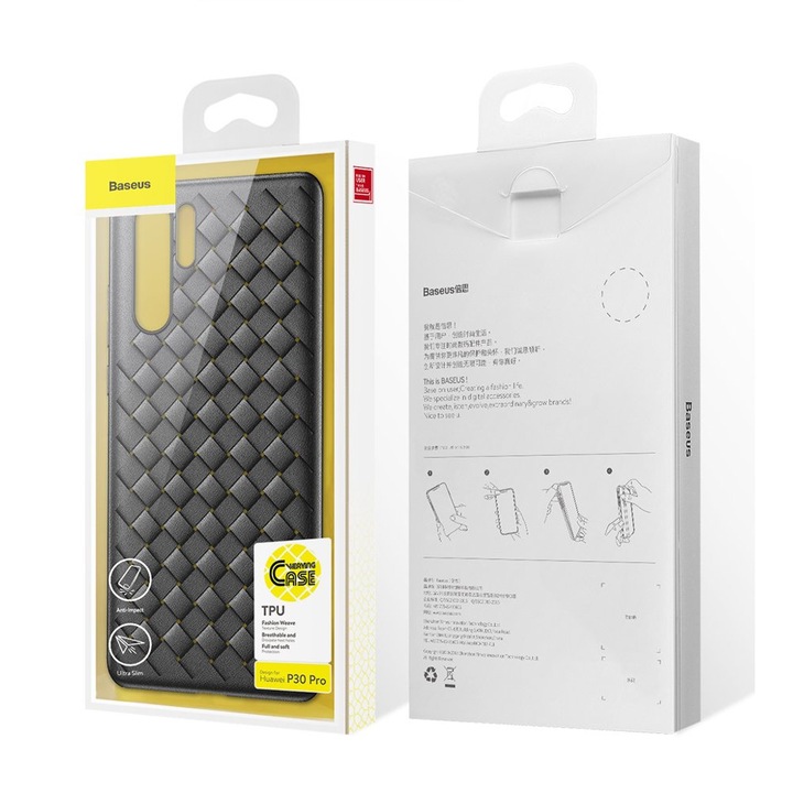 Силиконов калъф BASEUS за HUAWEI P30 PRO - черен цвят, кожен принт