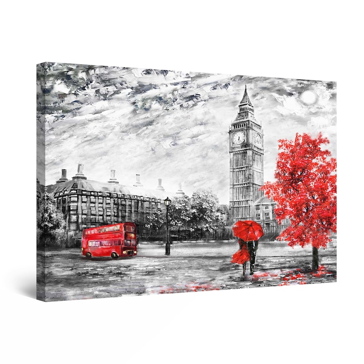 Startonight DualView Festmény Black and White London City Red Accents, Világít a Sötétben, 120 cm x 80 cm