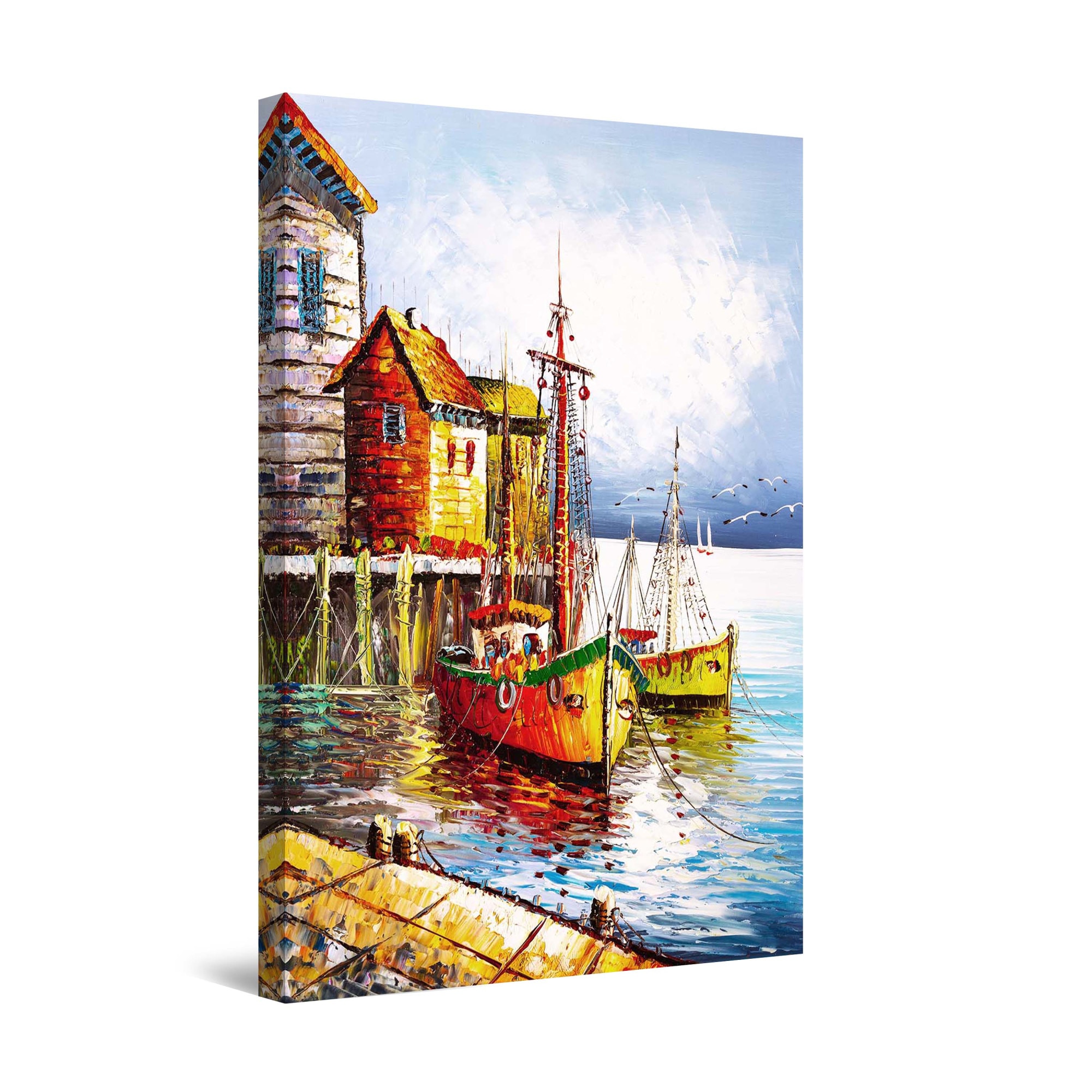 Tablou DualView Startonight Doua barci in port, luminos in intuneric, 90 cm x 60 cm