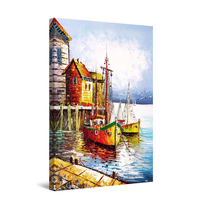 Картина DualView Startonight Две лодки в пристанището, светят в тъмното, 90 cm x 60 cm