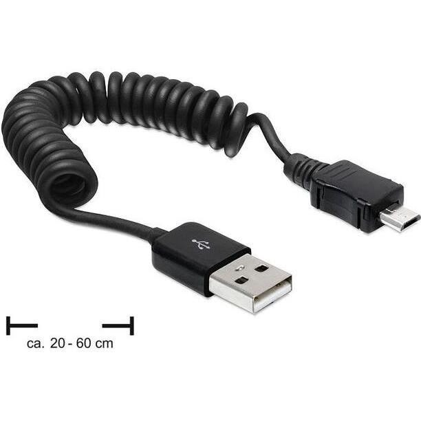 Cablu spiralat USB 2.0-A tata la USB micro-B tata, Delock - 83162