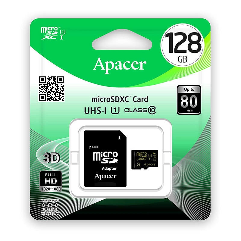 Card APACER microSDXC 128GB Clasas 10 UHS-I U1 cu adaptor SD