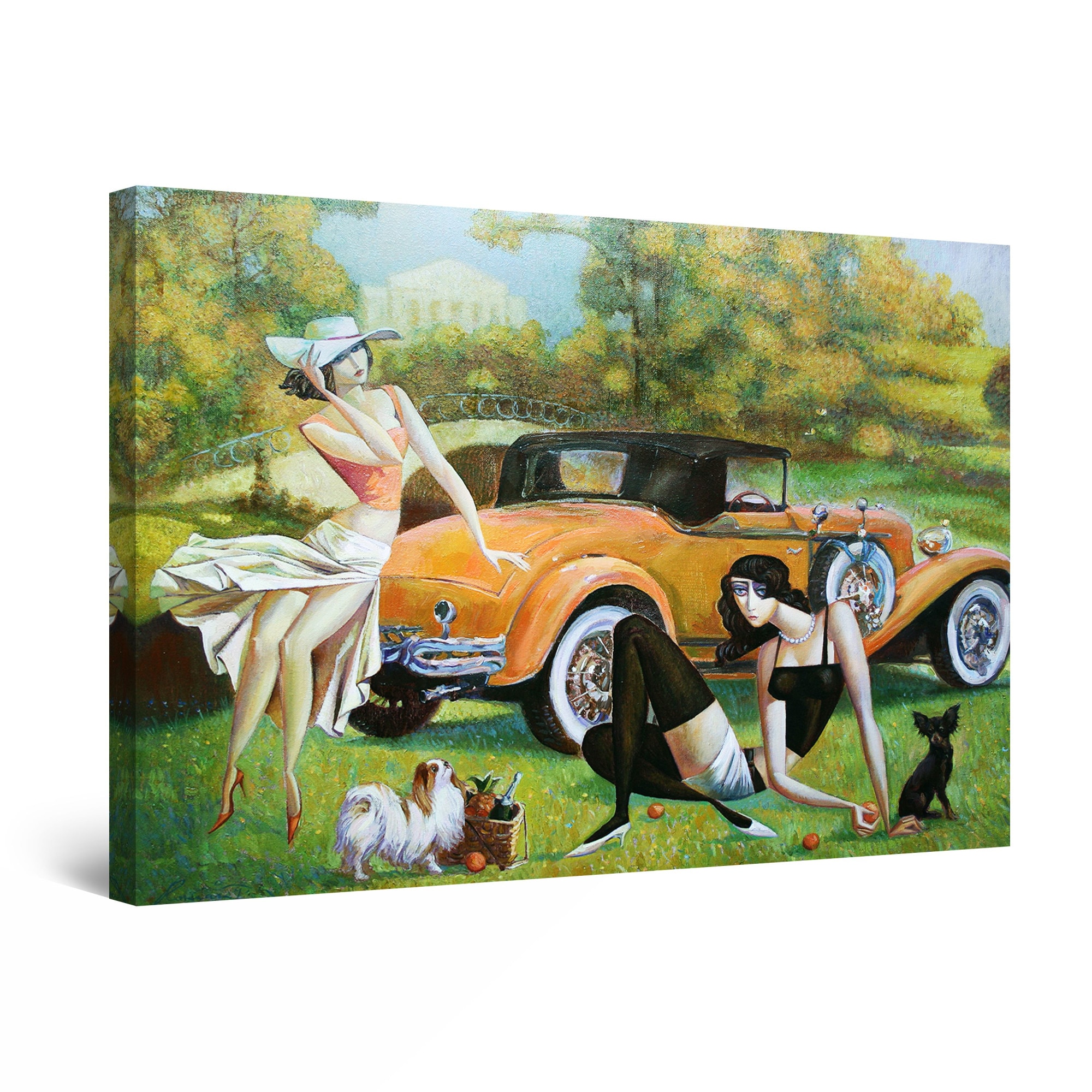 Tablou DualView Startonight Fete cu masina retro, luminos in intuneric, 30 cm x 20 cm