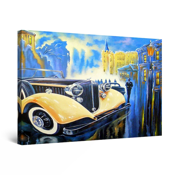 Картина Startonight DualView Monaco Casino Retro Yellow Car Painting, светлина в тъмнотo, 30 cm x 20 cm