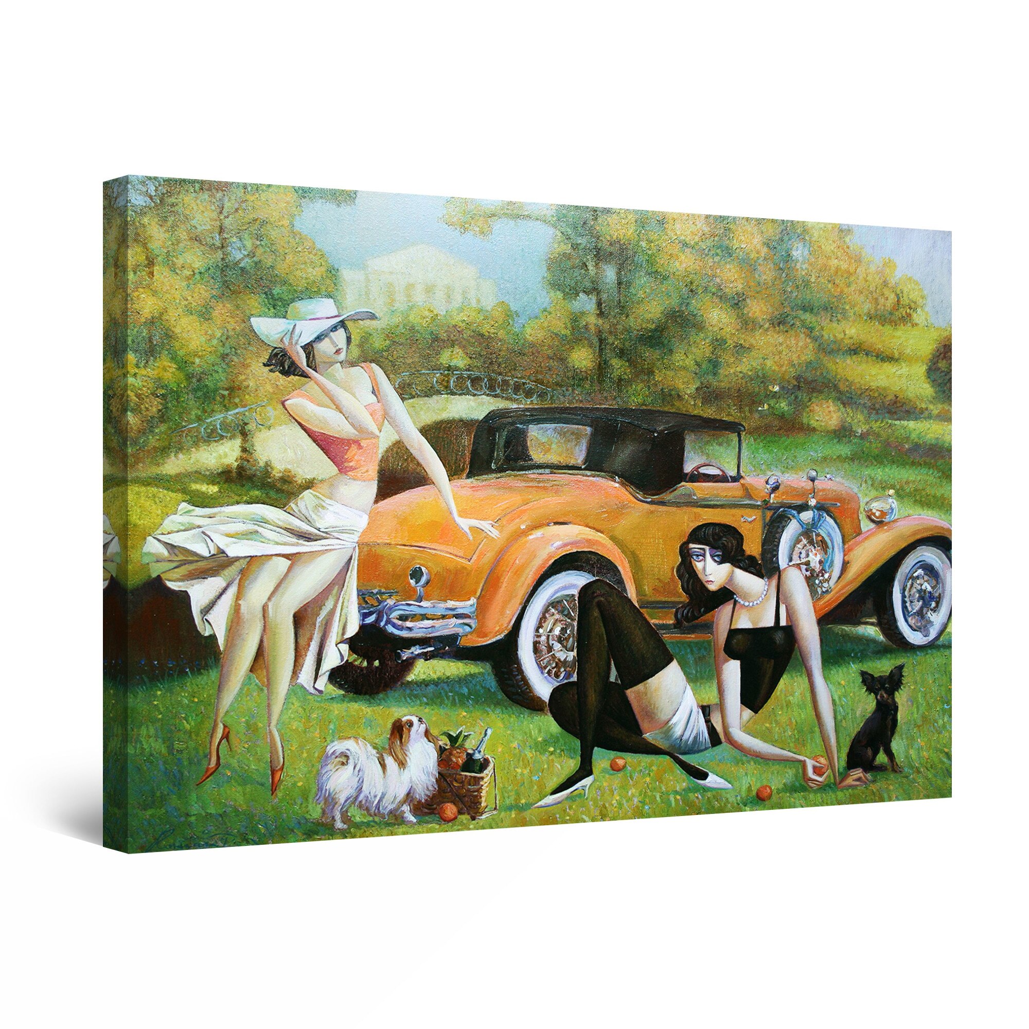 Tablou DualView Startonight Fete cu masina retro, luminos in intuneric, 60 cm x 40 cm