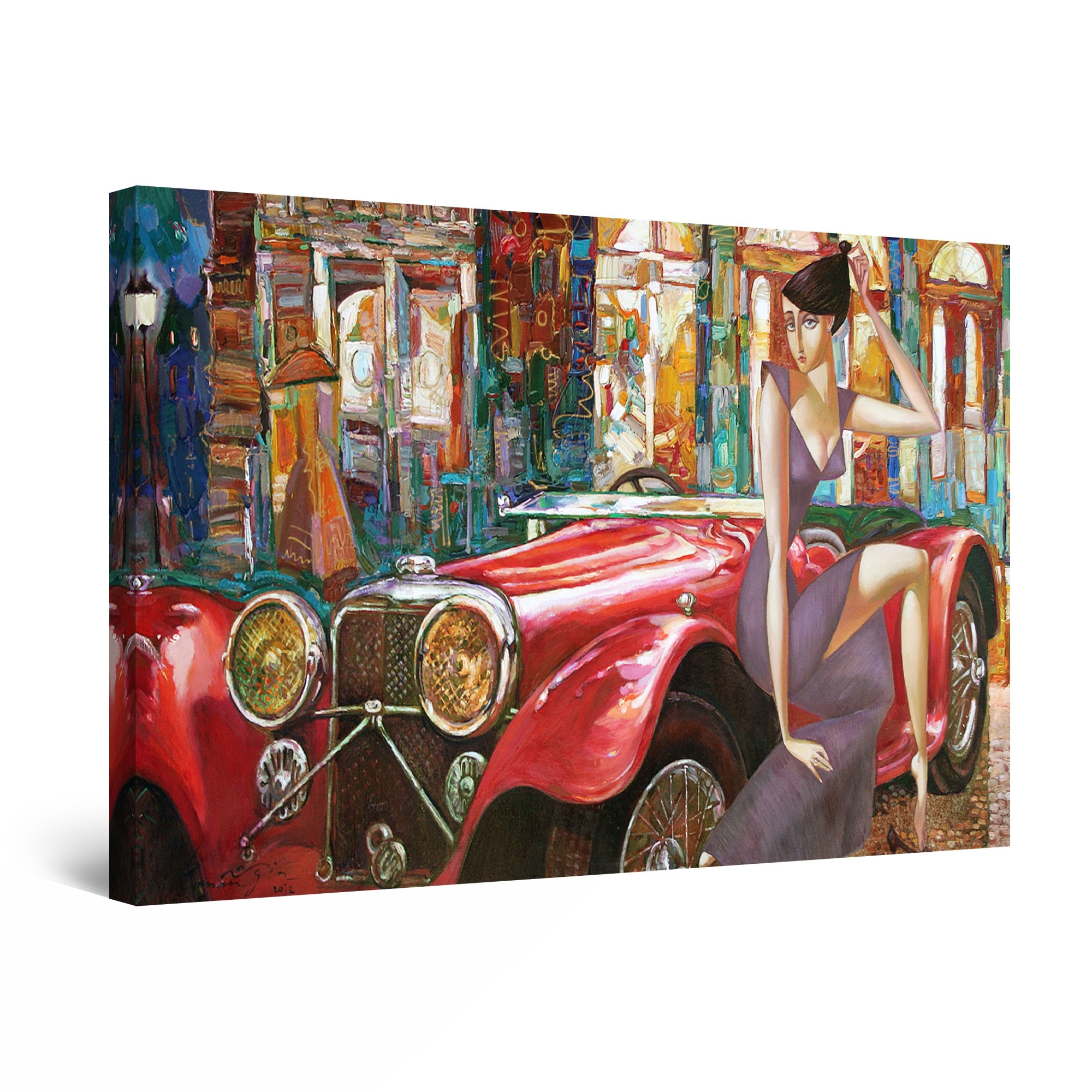 Tablou DualView Startonight Doamna cu masina rosie, luminos in intuneric, 90 cm x 60 cm