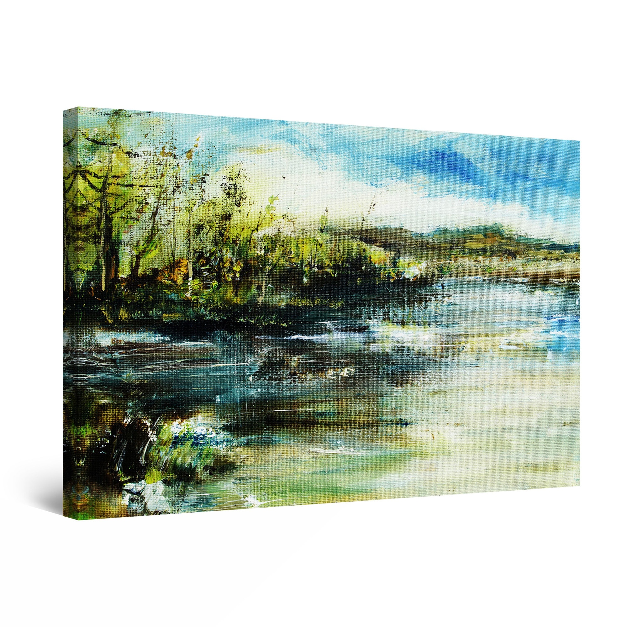 Tablou DualView Startonight Copaci pe malul apei, luminos in intuneric, 90 cm x 60 cm