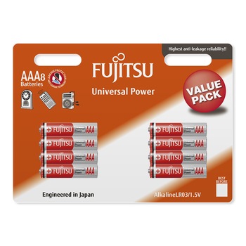 Set baterii Alkaline AAA, LR03, Fujitsu, 1.5V, 8 buc Set baterii Alkaline AAA, LR03, Fujitsu, 1.5V, 8 buc