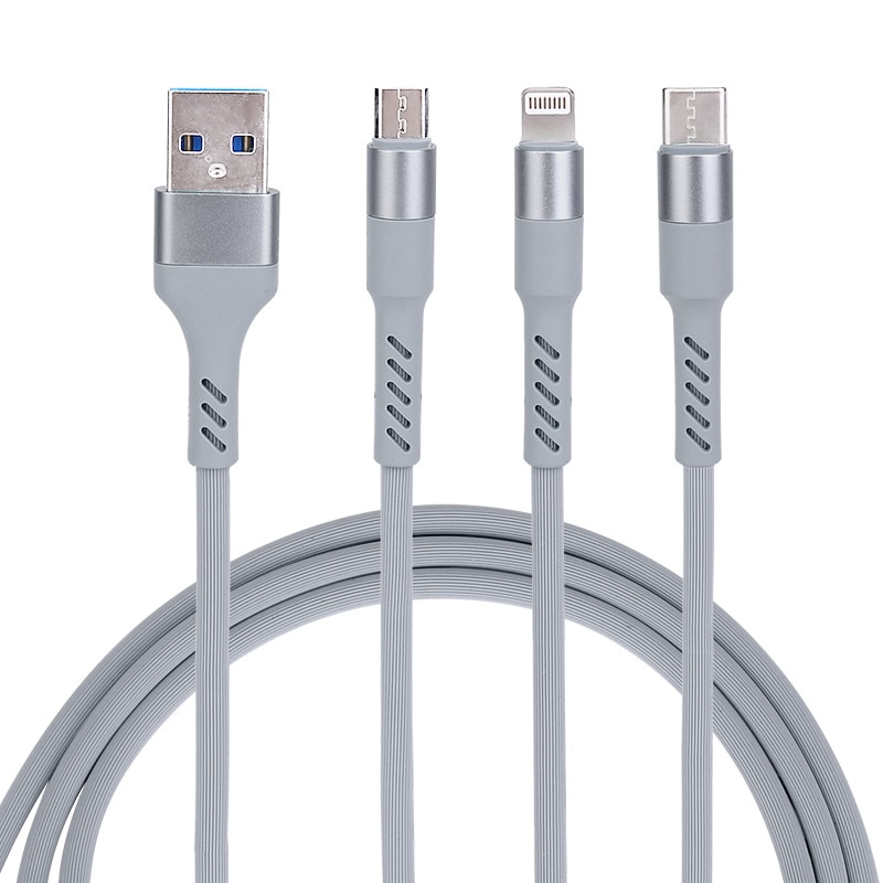 Cablu de incarcare 3 in 1 Lightning micro USB Type-C, iPhone, Samsung, Huawei, Nokia, Gri, BBL830