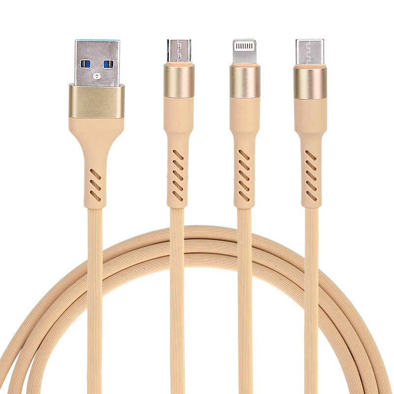 Cablu de incarcare 3 in 1 Lightning micro USB Type-C, iPhone, Samsung, Huawei, Nokia, Galben, BBL831