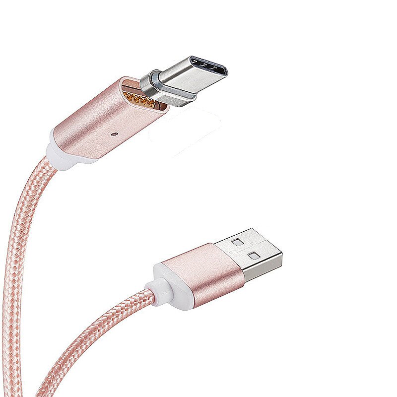 Cablu de date/incarcare magnetic Type C, 1m, textil, Rose Gold