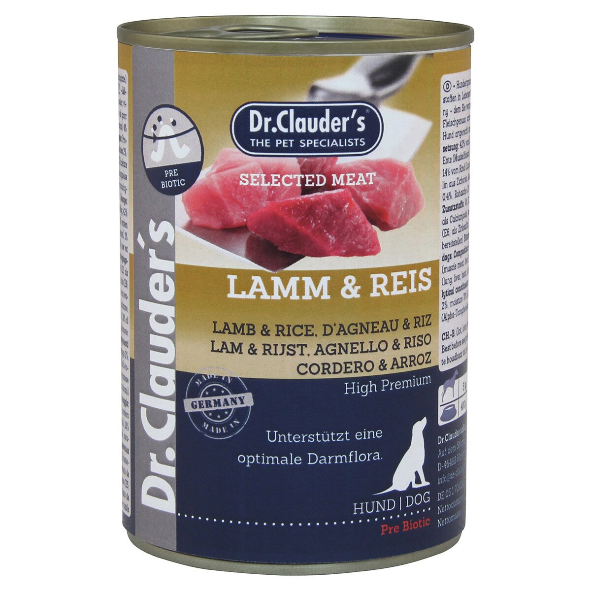 Hrana umeda pentru caini, Dr. Clauder`s Dog Selected meat - Miel si Orez - 800gr