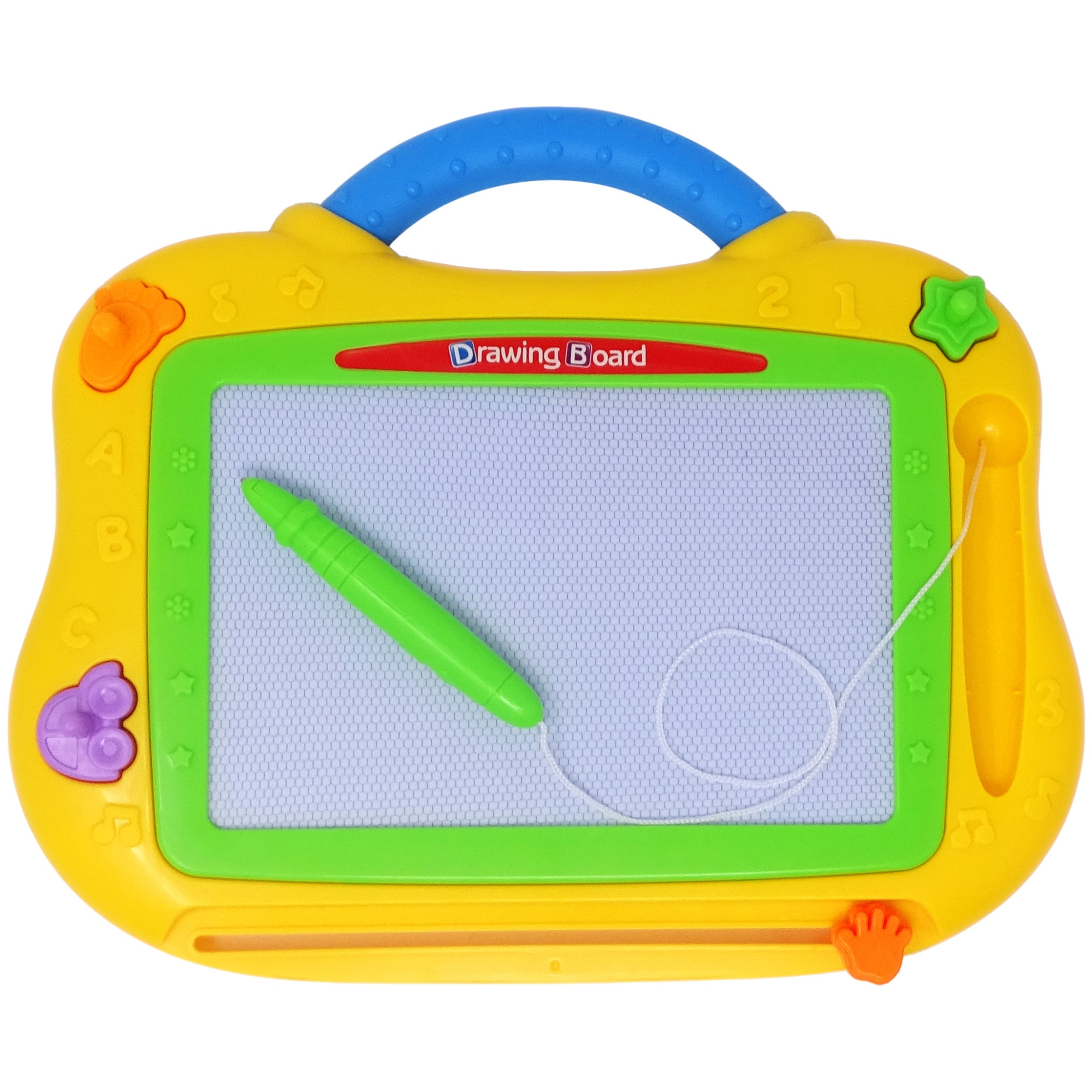 Tabla desen magnetica, 4 culori, 3 stampile, galbena