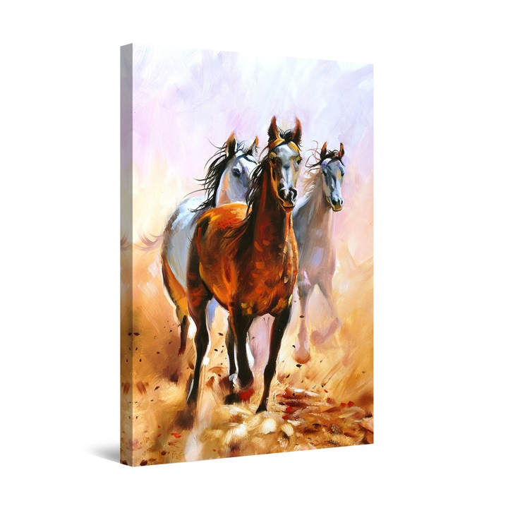 Tablou DualView Startonight Trei cai in galop, luminos in intuneric, 90 cm x 60 cm