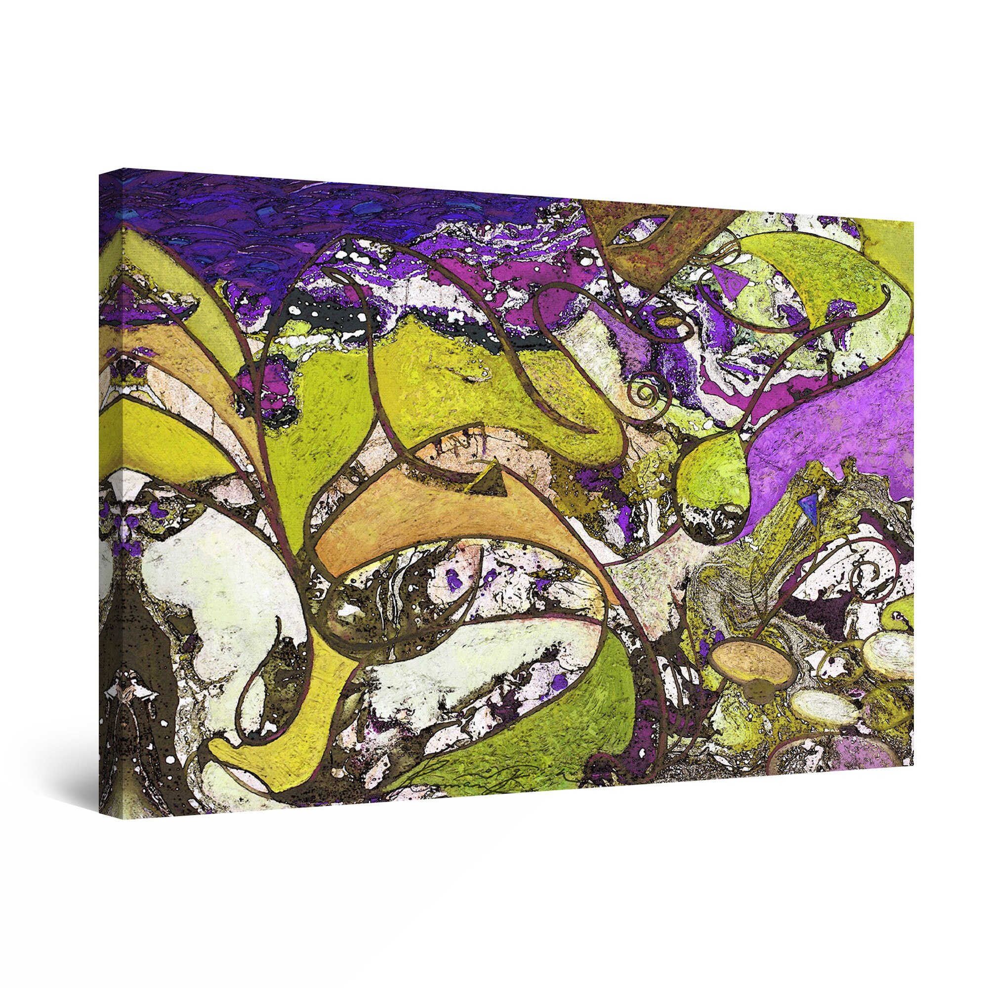 Tablou DualView Startonight Abstract in mov si galben, luminos in intuneric, 30 cm x 20 cm