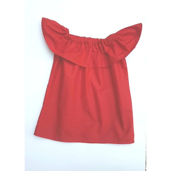 Rochie volan, Zely, Rosu, Multicolor, 80-92 CM