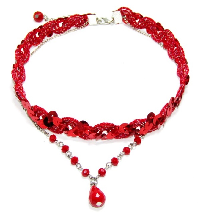Choker de ocazie cu cristale si paiete rosii, handmade, by Crystal4Art