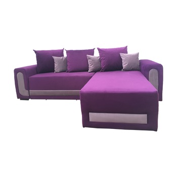 Coltar extensibil Eva, MobAmbient, Mov, material textil, extensie 140 cm din plasa de arcuri tip relaxa, 1 lada de depozitare, 3 perne mari si 3 perne mici incluse, 290 x 180 cm Coltar extensibil Eva, MobAmbient, Mov, material textil, extensie 140 cm din plasa de arcuri tip relaxa, 1 lada de depozitare, 3 perne mari si 3 perne mici incluse, 290 x 180 cm