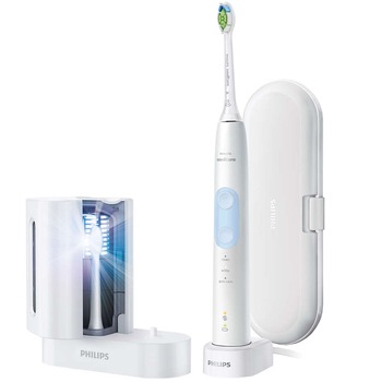 Periuta de dinti sonica electrica Philips Sonicare ProtectiveClean HX6859/68, 3 moduri, 1 capat de periere, functie BrushSyn, Numar de miscari/minut 62000, senzor de presiune, Alb/Albastru, Alb/Albastru Periuta de dinti sonica electrica Philips Sonicare ProtectiveClean HX6859/68, 3 moduri, 1 capat de periere, functie BrushSyn, Numar de miscari/minut 62000, senzor de presiune, Alb/Albastru, Alb/Albastru