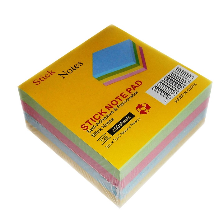 Notes adeziv 76 x 76 mm, 350 file, 4 culori pastel