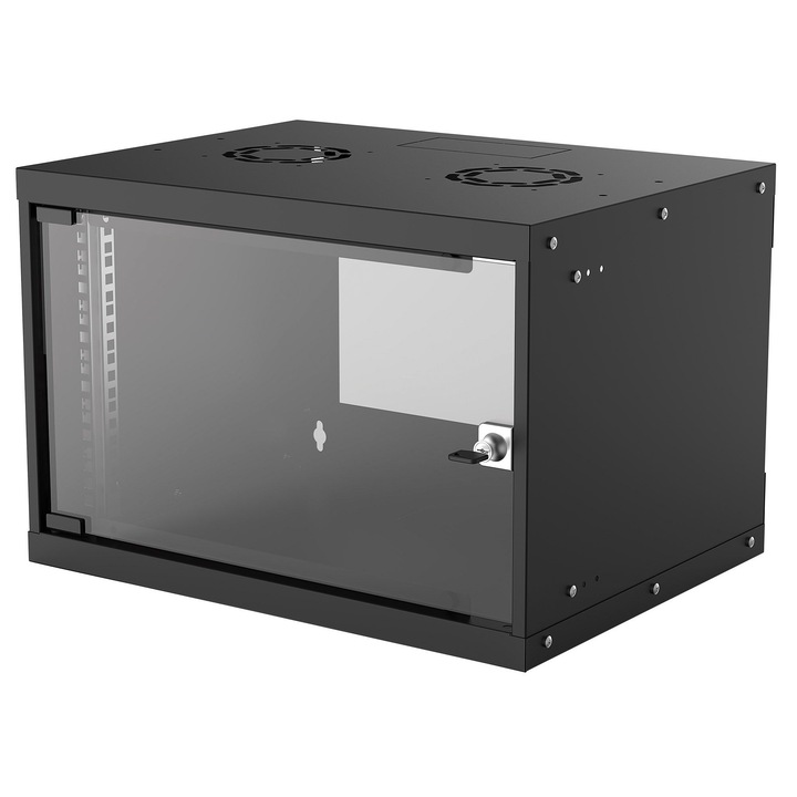 Dulap montat pe perete cu usa de sticla, Intellinet, 6U 540/400mm,19”, negru