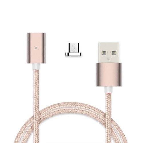 Cablu de date/incarcare magnetic Micro USB, 1m, textil, Rose Gold