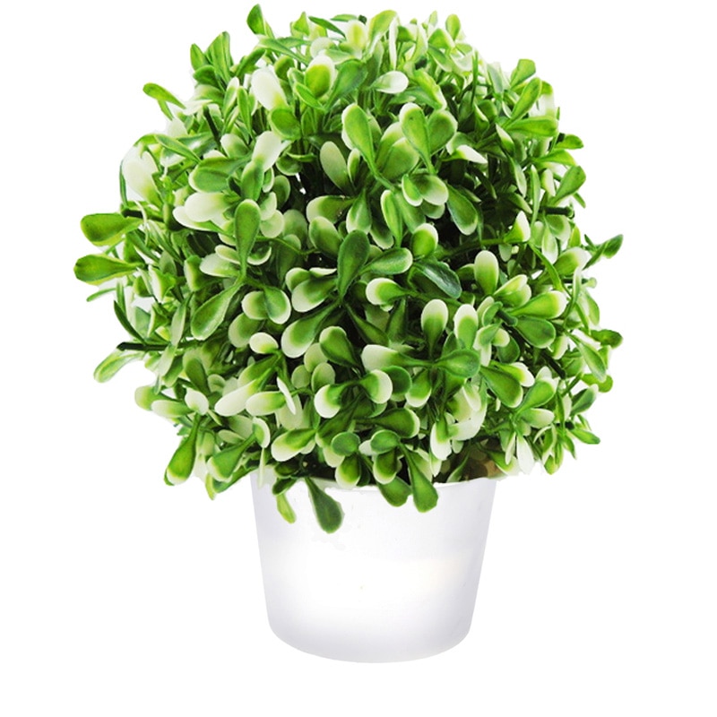 Planta artificiala verde cu alb in ghiveci alb, 20 cm