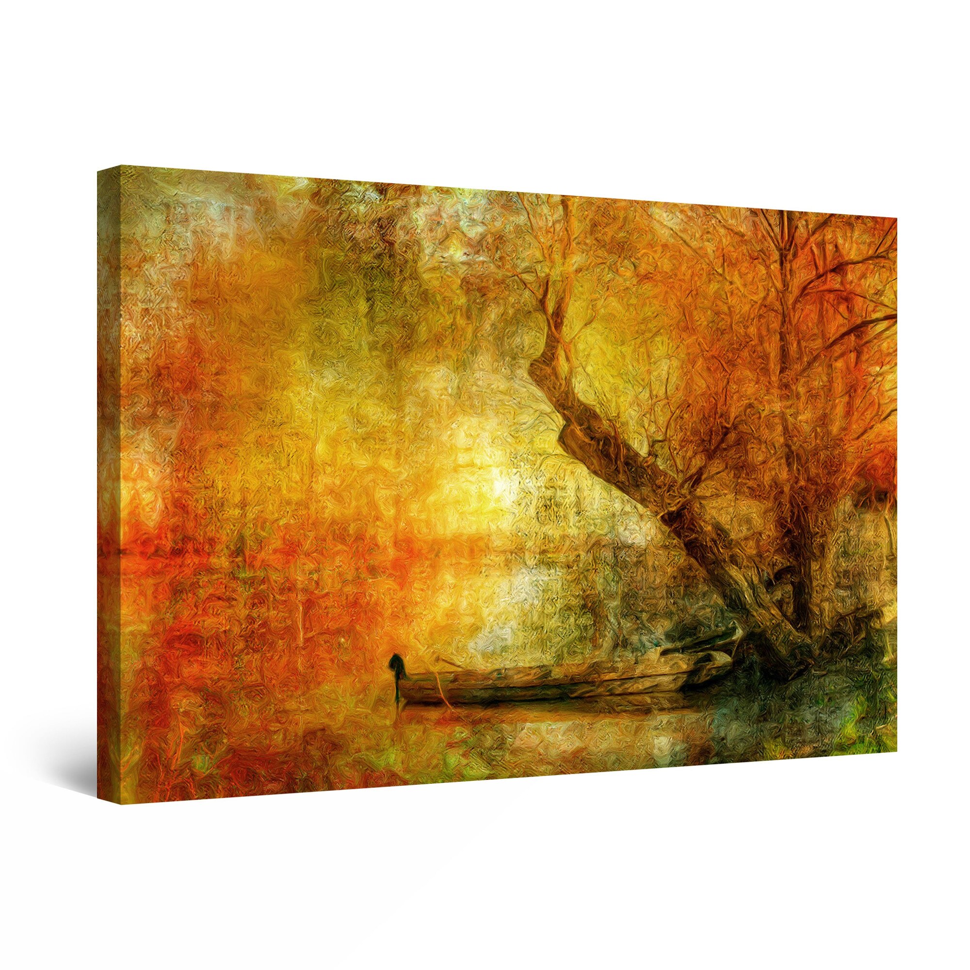 Tablou DualView Startonight Lac, barca si copac, luminos in intuneric, 90 cm x 60 cm