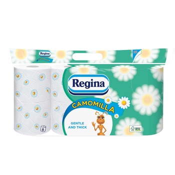 Hartie igienica Regina Camomilla trei straturi alba, decor 8 role Hartie igienica Regina Camomilla trei straturi alba, decor 8 role