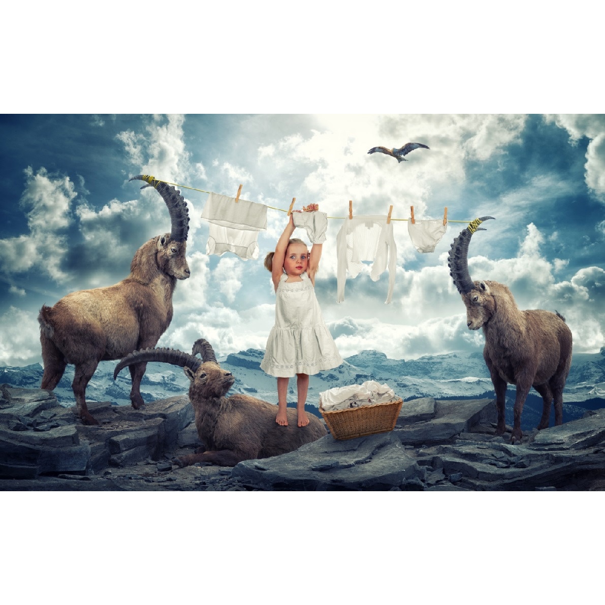 Tablou canvas Fetita cu capre (75 x 50 cm)