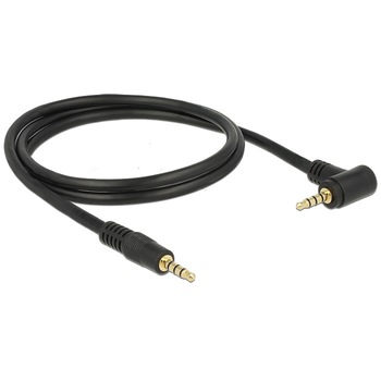 Cablu Stereo Jack 3.5 mm 4 pin tata - tata, in unghi, 1 m, negru, Delock - 84737 Cablu Stereo Jack 3.5 mm 4 pin tata - tata, in unghi, 1 m, negru, Delock - 84737