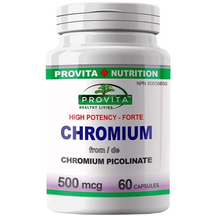 Supliment alimentar Chromium forte 500 mg, 60 caps, Provita Nutrition, acnee, colesterol, imbunatateste sanatatea inimii