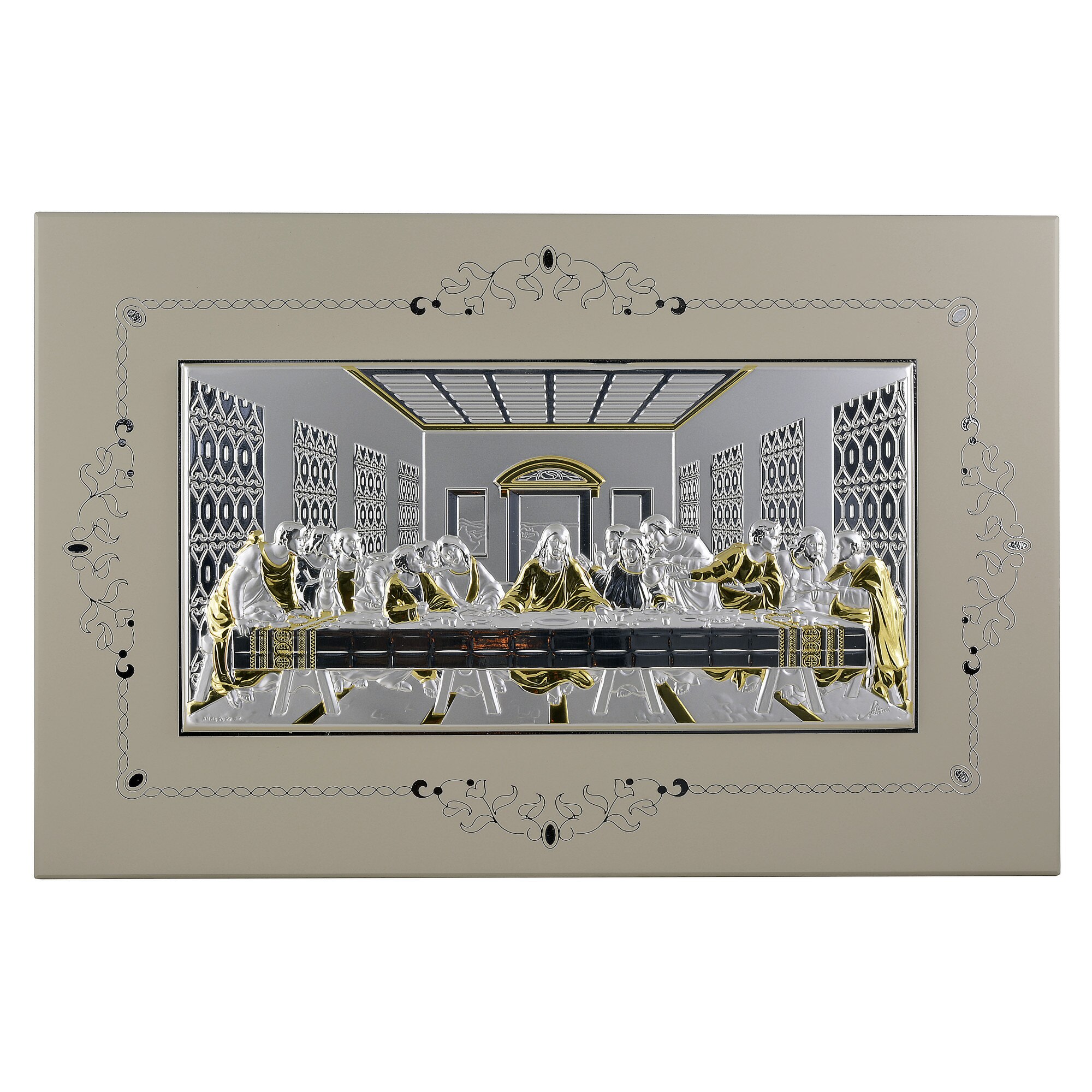 Icoana placata cu argint, pictata manual - Cina cea de taina - Varianta aurie, rama compozit, 21,8x14,2 cm, 2/3