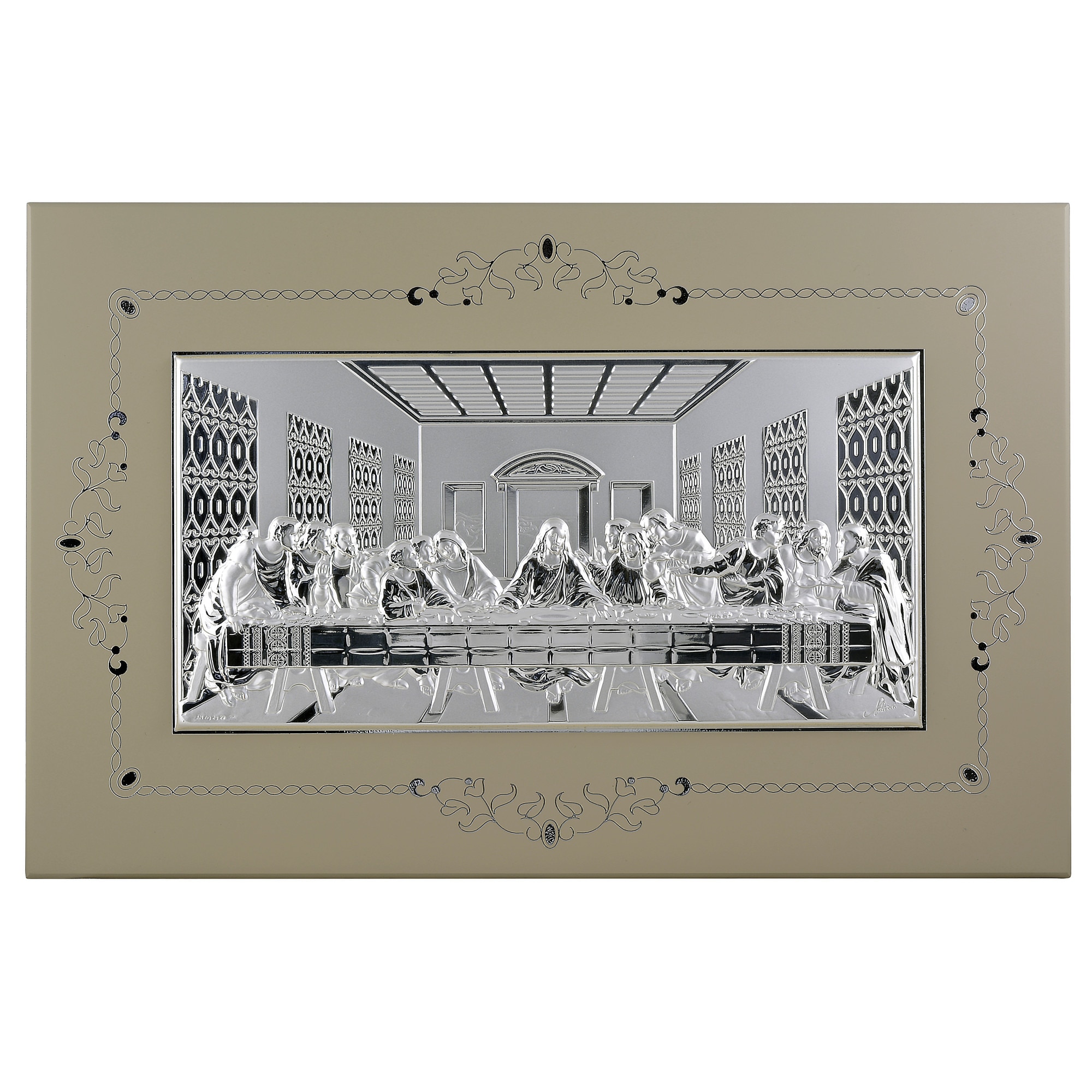 Icoana placata cu argint - Cina cea de taina - Rama compozit, 13x8,5 cm, 1/3