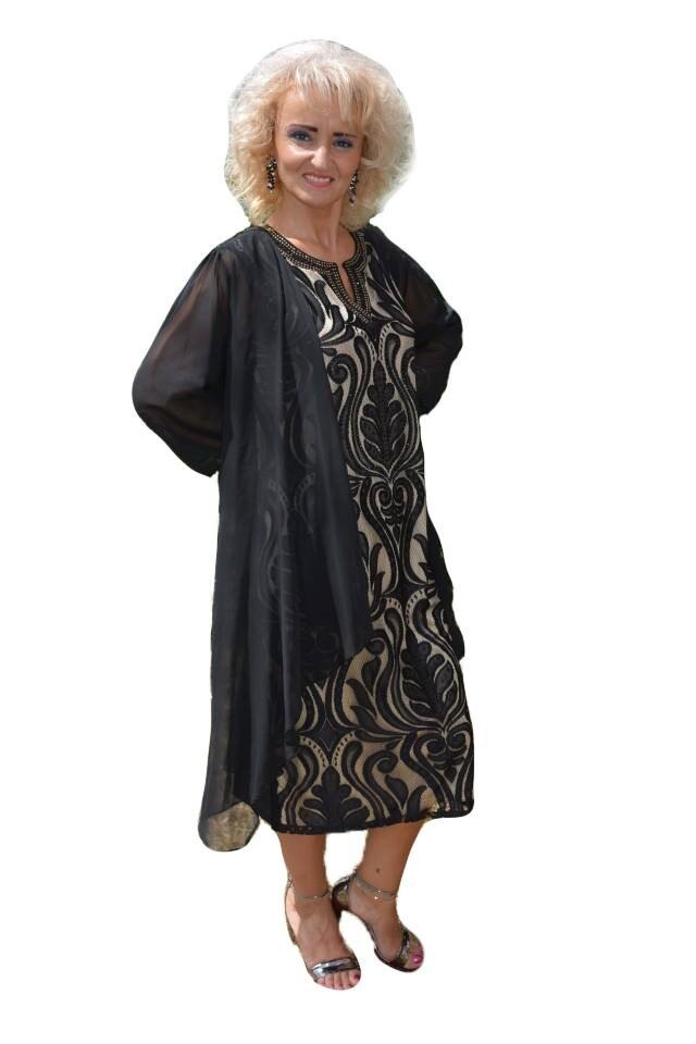 Rochie eleganta, din dantela, captuseala fina bej, D&J Exclussive, Bej/Negru