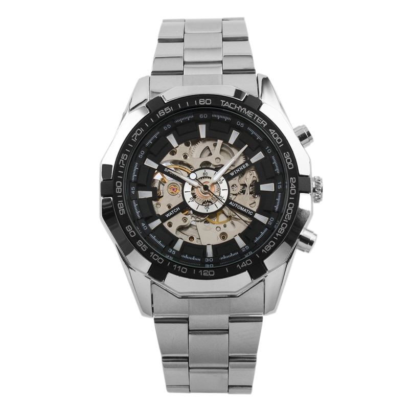 Ceas Barbatesc Automatic Winner Casual Elegant Silver, CP9144SR, curea din metal (zale), afisaj analog