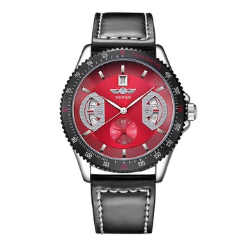 Ceas Barbatesc Automatic Winner Casual Elegant Rosu, CP9174RU, curea din piele, afisaj analog Ceas Barbatesc Automatic Winner Casual Elegant Rosu, CP9174RU, curea din piele, afisaj analog